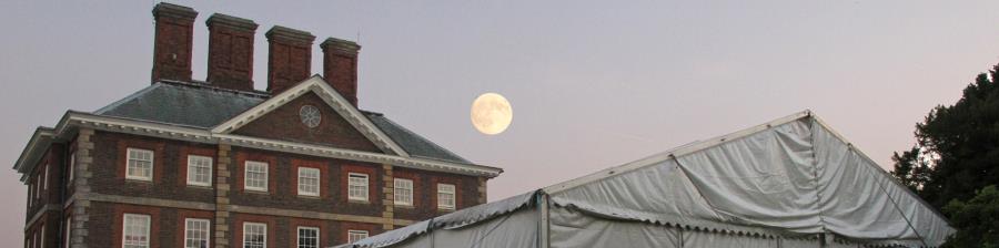 Winslow Hall and the marquee in the moonlight